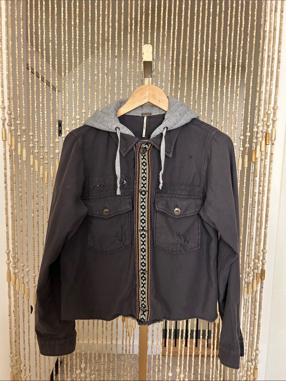 Free People Weekender Wanderer Gray Button Up Jacket with Hood Size S